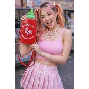 Novelty Hot Sauce Bottle Crossbody Bag Red Patent Faux Leather Mini Y2K Kitsch